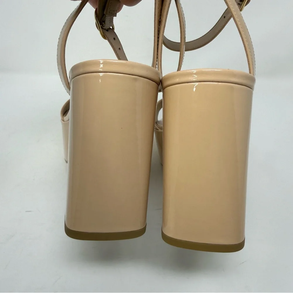New Stuart Weitzman Gala Patent Leather Sandals Golden Beige Sz 9
